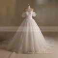 Fashionable & Noble A-Line Cap Sleeves Sweetheart Neck Bling Beads Handmade Flowers Lace Wedding Dress Long Train